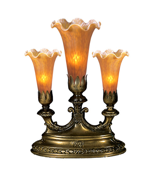 13"H Amber Pond Lily 3 Lt Mantelabra Accent Lamp