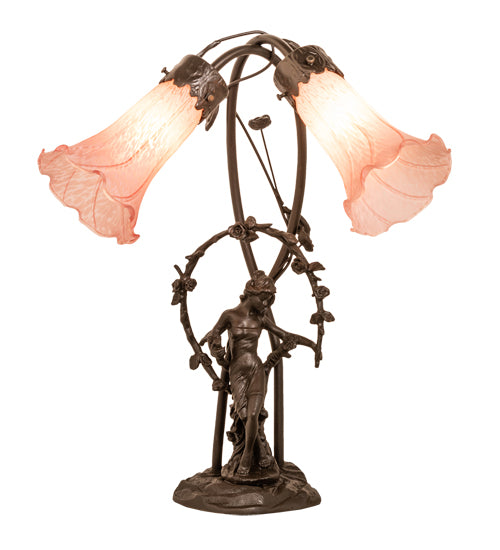 17" High Pink Tiffany Pond Lily 2 Light Trellis Girl Accent Lamp