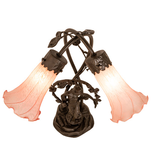 17" High Pink Tiffany Pond Lily 2 Light Trellis Girl Accent Lamp