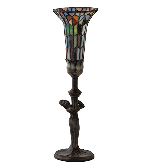 15" High Stained Glass Pond Lily Nouveau Lady Accent Lamp