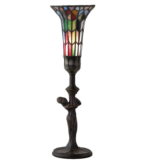 15" High Stained Glass Pond Lily Nouveau Lady Accent Lamp