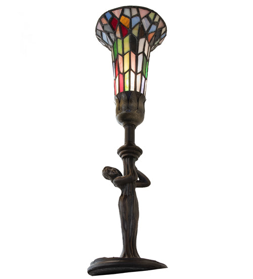 15" High Stained Glass Pond Lily Nouveau Lady Accent Lamp