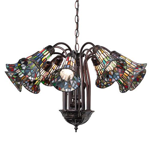 24" Wide Stained Glass Pond Lily 12 Light Chandelier