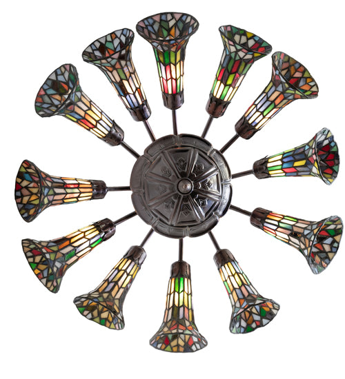 24" Wide Stained Glass Pond Lily 12 Light Chandelier