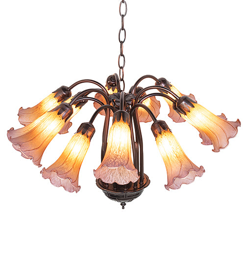 24" Wide Amber/Purple Tiffany Pond Lily 12 Light Chandelier