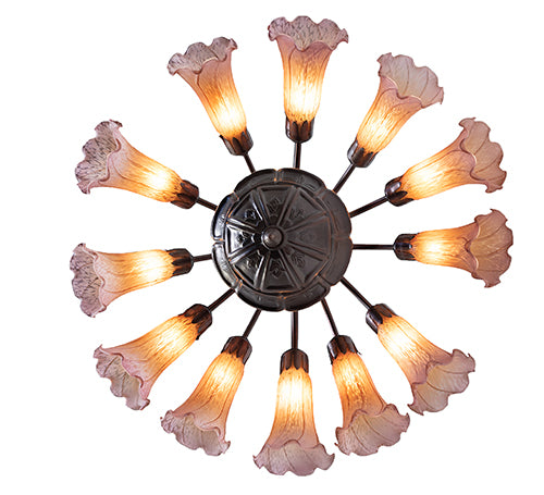 24" Wide Amber/Purple Tiffany Pond Lily 12 Light Chandelier