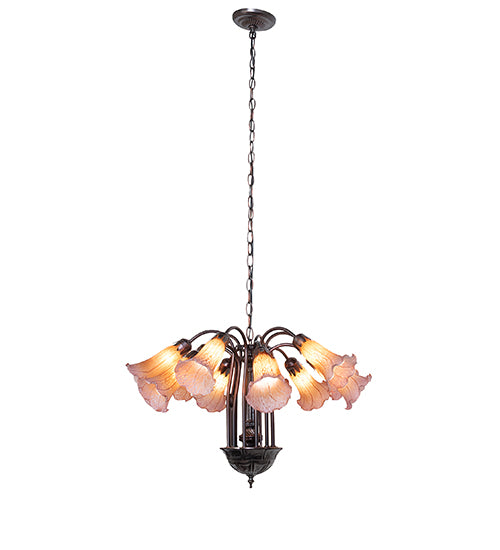 24" Wide Amber/Purple Tiffany Pond Lily 12 Light Chandelier