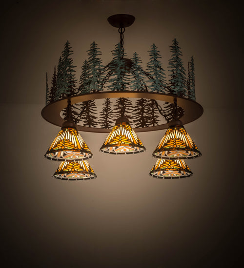 34"W Nuevo Mission Tall Pines 5 Lt Chandelier