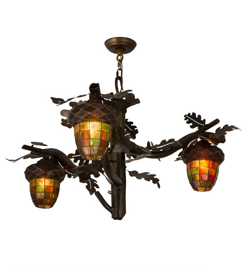 40" Wide Acorn Branch 3 Lt Chandelier