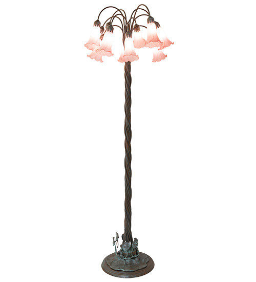 61" High Pink Tiffany Pond Lily 12 Light Floor Lamp