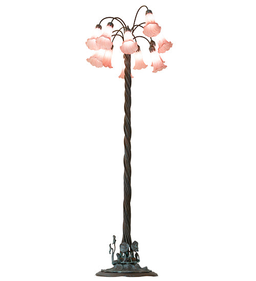 61" High Pink Tiffany Pond Lily 12 Light Floor Lamp