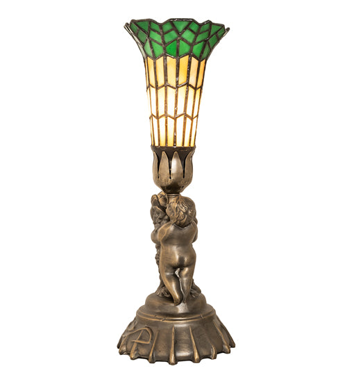 13" High Stained Glass Pond Lily Twin Cherub Accent Lamp