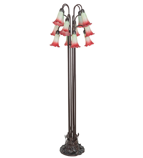 63" High Seafoam/Cranberry Tiffany Pond Lily 12 Lt Floor Lamp