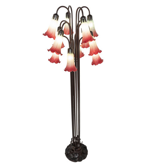 63" High Seafoam/Cranberry Tiffany Pond Lily 12 Lt Floor Lamp