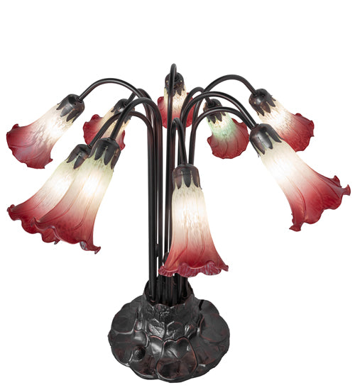 24" High Seafoam/Cranberry Tiffany Pond Lily 10 Lt Table Lamp