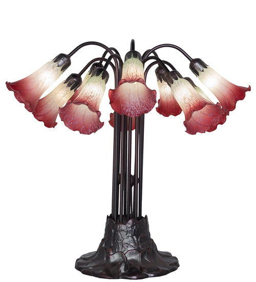 24" High Seafoam/Cranberry Tiffany Pond Lily 10 Lt Table Lamp