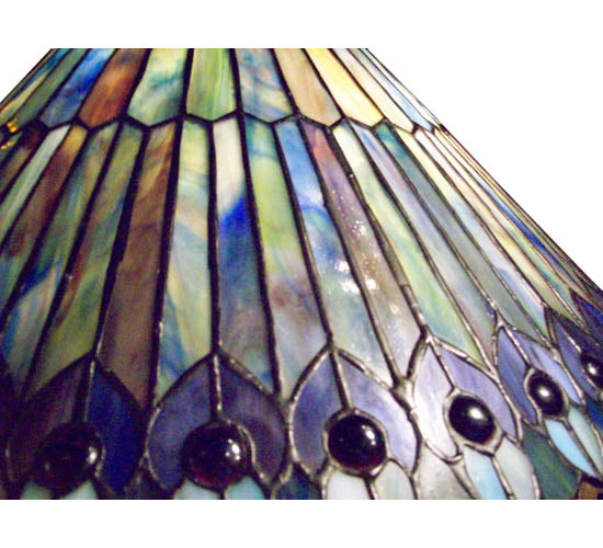 18"W Tiffany Jeweled Peacock 2 Lt Wall Sconce