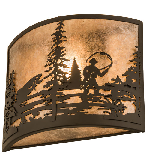 14" Wide Fly Fishing Creek Wall Sconce