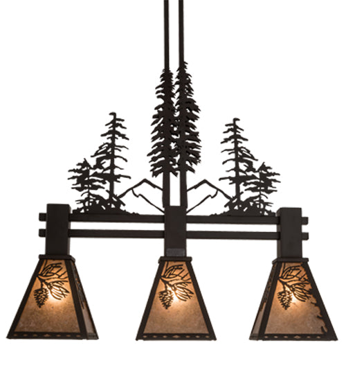 30" Long Winter Pine Tall Pines 3 Light Island Pendant