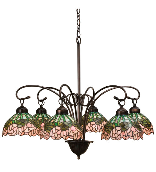 31" Wide Tiffany Cabbage Rose 6 Light Chandelier