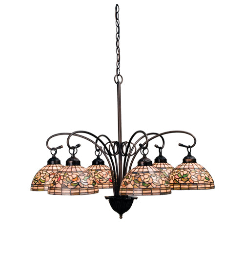 31"W Tiffany Turning Leaf 6 Lt Chandelier