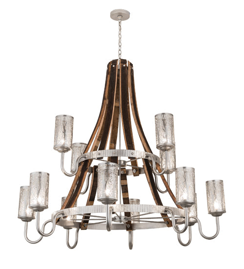 60" Wide Barrel Stave Winter Maple 12 Light Chandelier