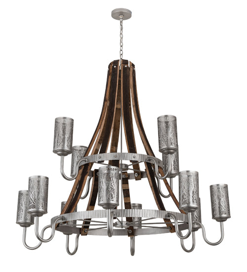 60"W Barrel Stave Winter Maple 12 Lt Two Tier Chandelier