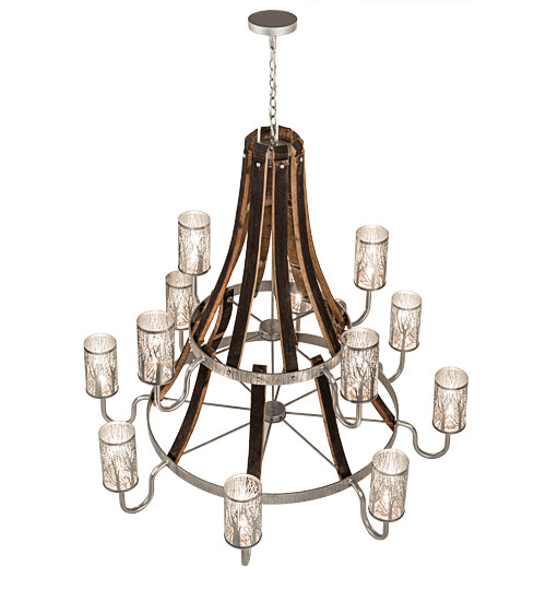 60" Wide Barrel Stave Winter Maple 12 Light Chandelier