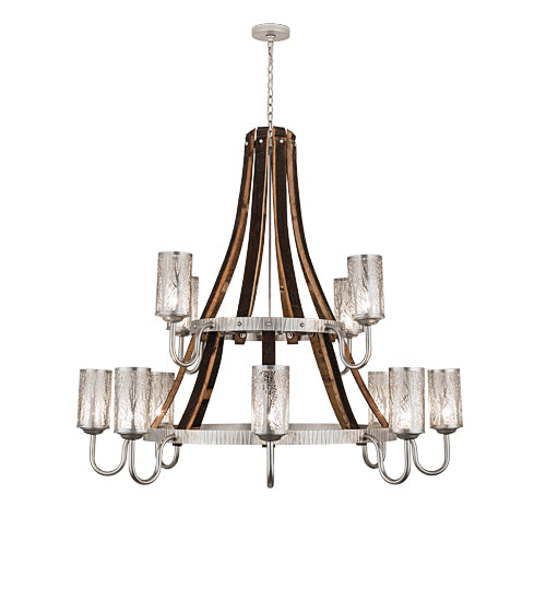 60" Wide Barrel Stave Winter Maple 12 Light Chandelier