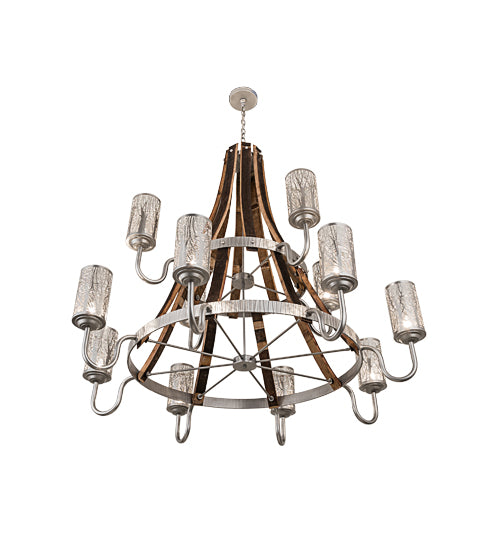 60"W Barrel Stave Winter Maple 12 Lt Two Tier Chandelier