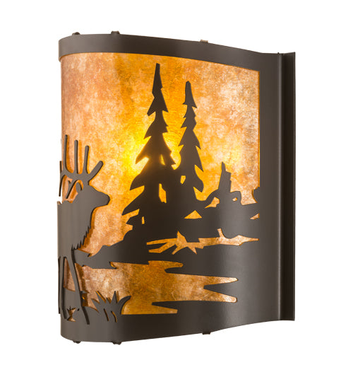 12" Wide Elk At Lake Wall Sconce