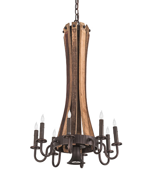 20"W Barrel Stave Madera 8 Lt Chandelier