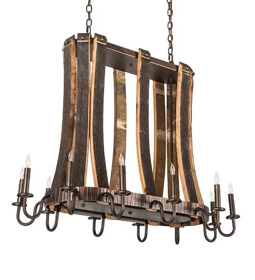 40"L Barrel Stave Madera 12 Lt Oblong Chandelier