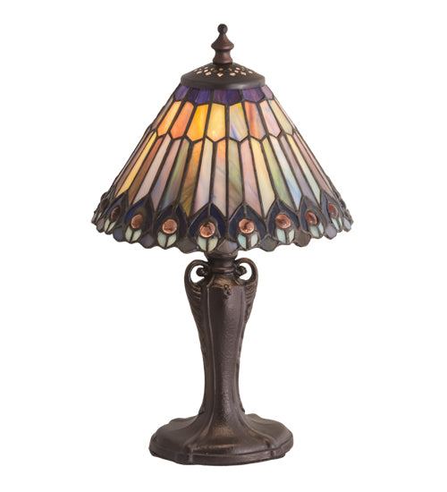 13" High Tiffany Jeweled Peacock Accent Lamp