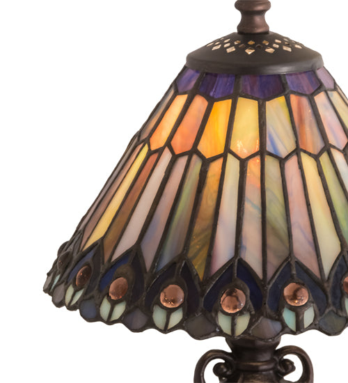 13" High Tiffany Jeweled Peacock Accent Lamp