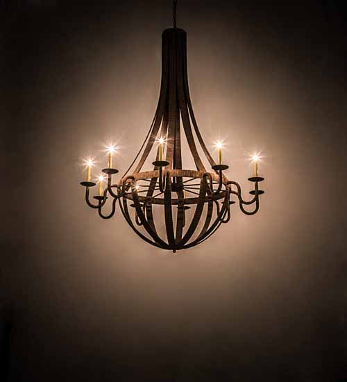 54" Wide Barrel Stave Metallo 10 Light Chandelier