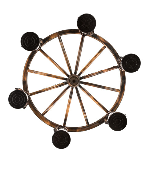 40"W Miners Lantern 6 Lt Wagon Wheel Chandelier