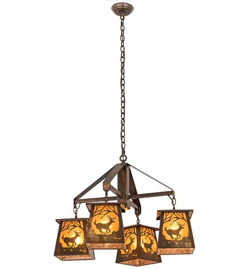 28" Wide Deer At Dawn 4 Light Chandelier