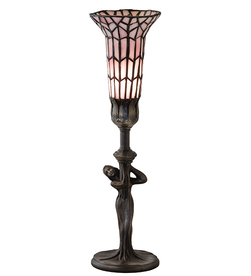 15" High Stained Glass Pond Lily Nouveau Lady Accent Lamp