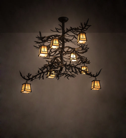 48" Long Pine Branch Valley View 8 Lt Chandelier