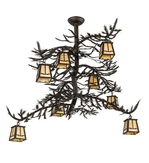 48" Long Pine Branch Valley View 8 Lt Chandelier