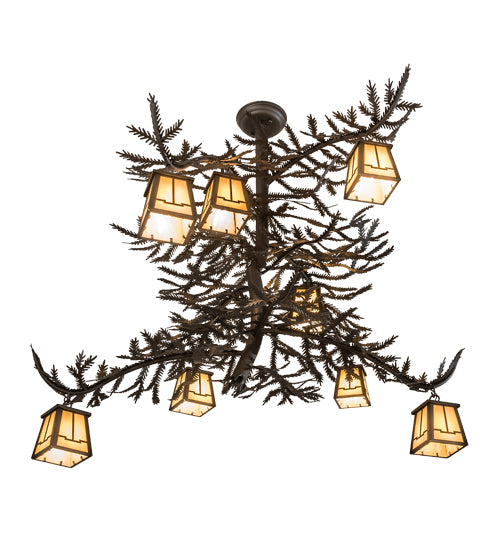 48" Long Pine Branch Valley View 8 Lt Chandelier