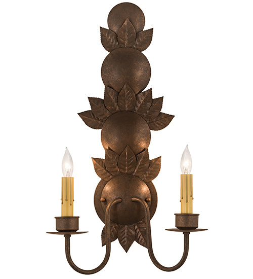 12" Wide Tole Leaf 2 Lt Wall Sconce