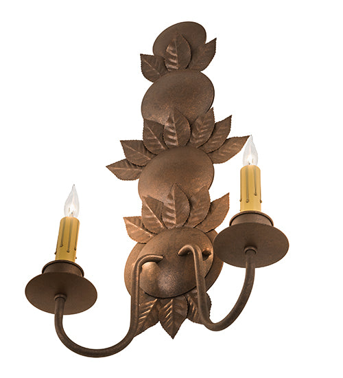 12" Wide Tole Leaf 2 Lt Wall Sconce