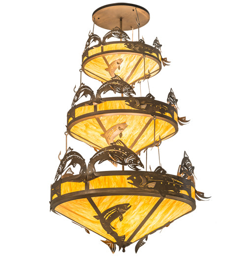 58" Wide Catch Of The Day Trout 3 Tier Chandelier