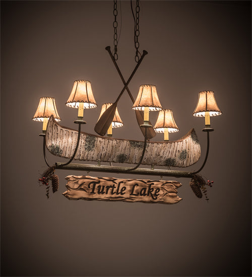 36" Long Personalized Canoe 6 Light Chandelier