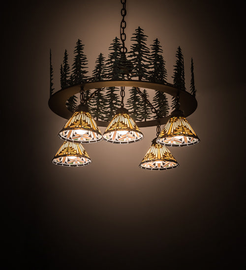 34" Wide Nuevo Mission Tall Pines 5 Light Chandelier