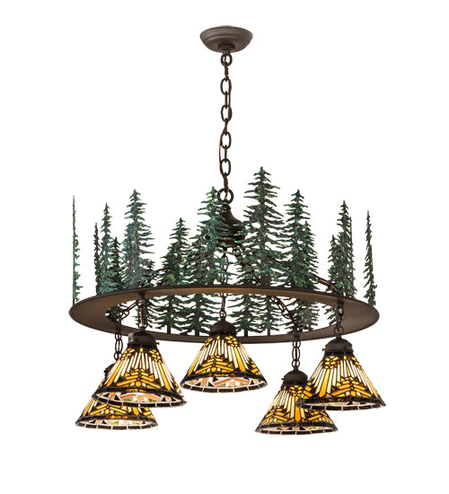 34" Wide Nuevo Mission Tall Pines 5 Light Chandelier