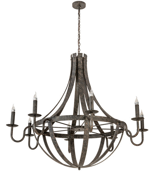 60" Wide Barrel Stave Metallo 8 Light Chandelier