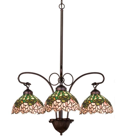 24" Wide Tiffany Cabbage Rose 3 Light Chandelier